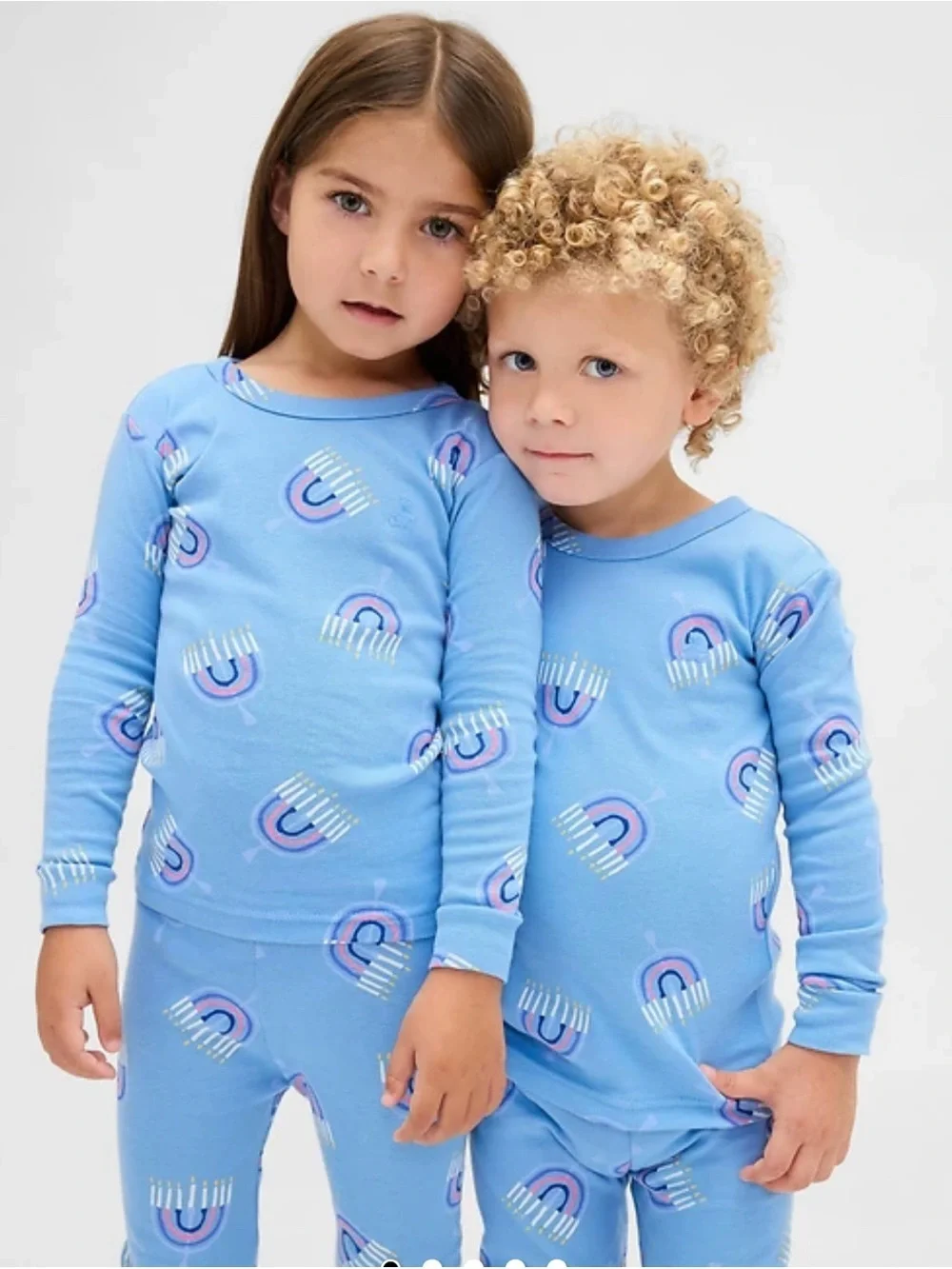 GAP Light Blue Rainbow Print Kids Pajama Set Hanukkah
